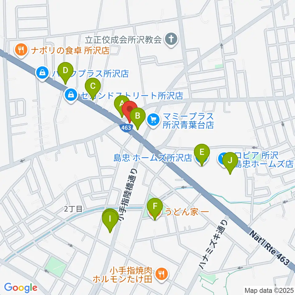 ピアノパワーセンター所沢店周辺のファミレス・ファーストフード一覧地図