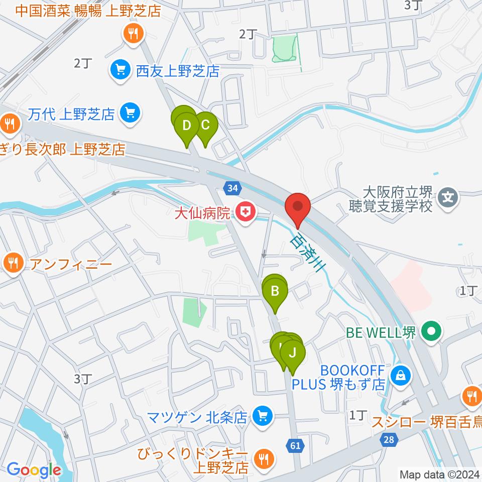 FSアカデミー本校周辺のファミレス・ファーストフード一覧地図