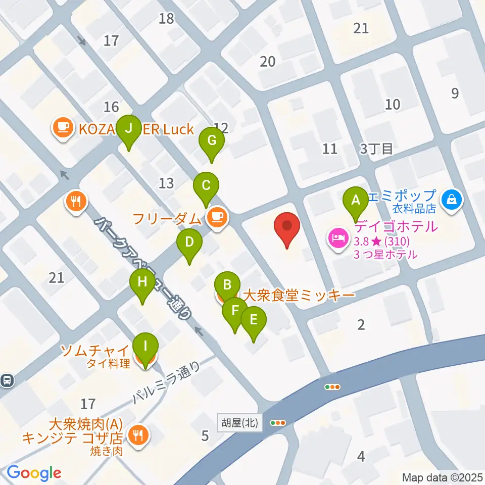 照屋林助三線店周辺のファミレス・ファーストフード一覧地図