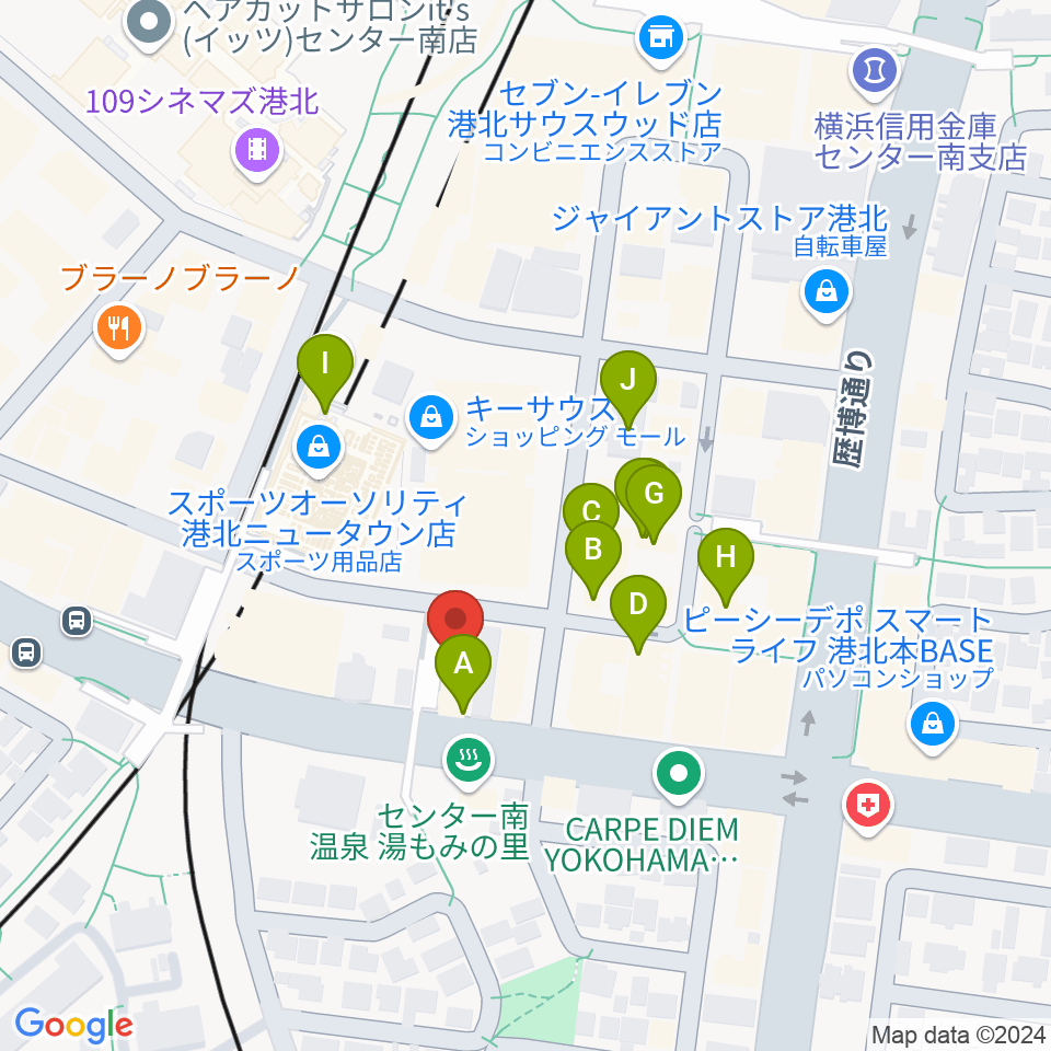 平山音楽院センター南教室 貸し練習室周辺のファミレス・ファーストフード一覧地図