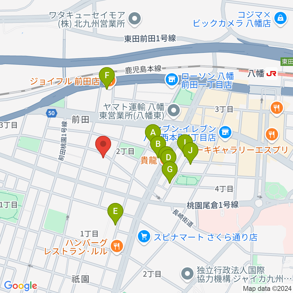 フルート＆ピアノ教室 癒音工房周辺のファミレス・ファーストフード一覧地図