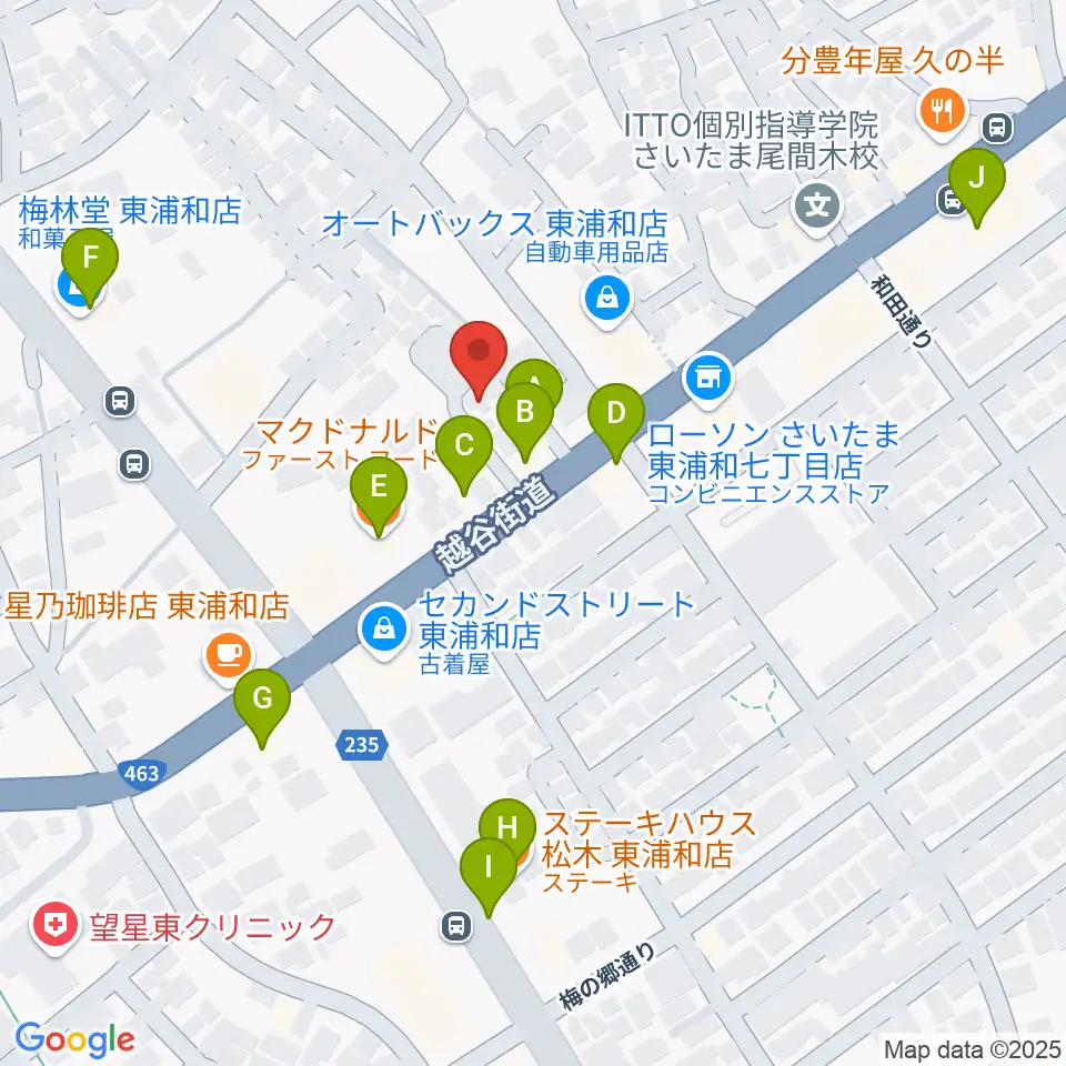 音楽クラブプラネッツ周辺のファミレス・ファーストフード一覧地図