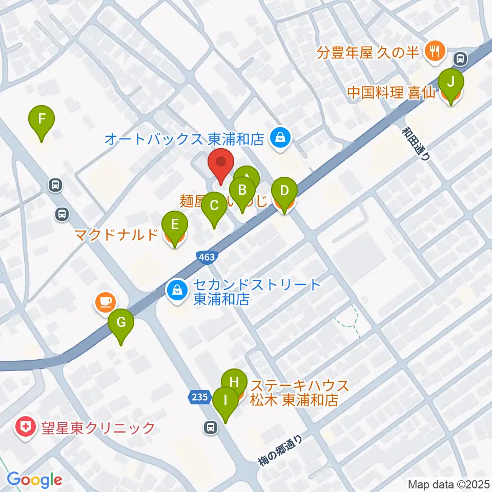 音楽クラブプラネッツ周辺のファミレス・ファーストフード一覧地図
