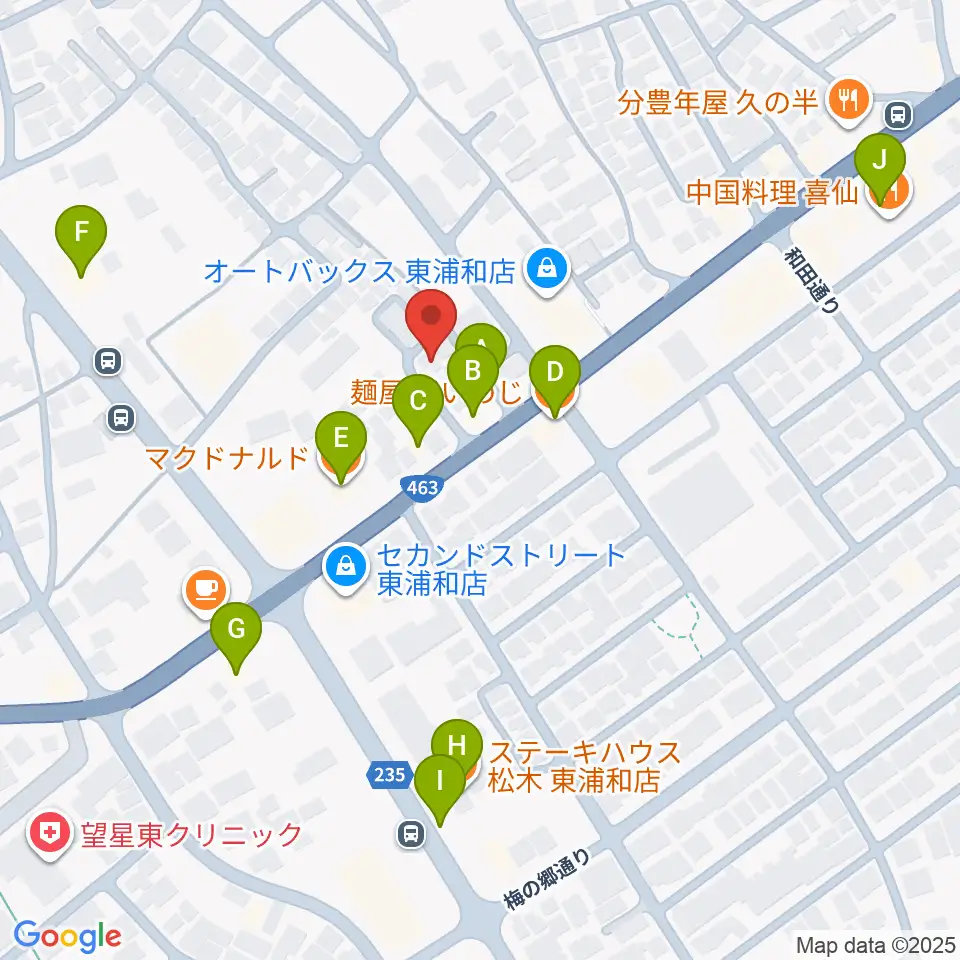 音楽クラブプラネッツ周辺のファミレス・ファーストフード一覧地図