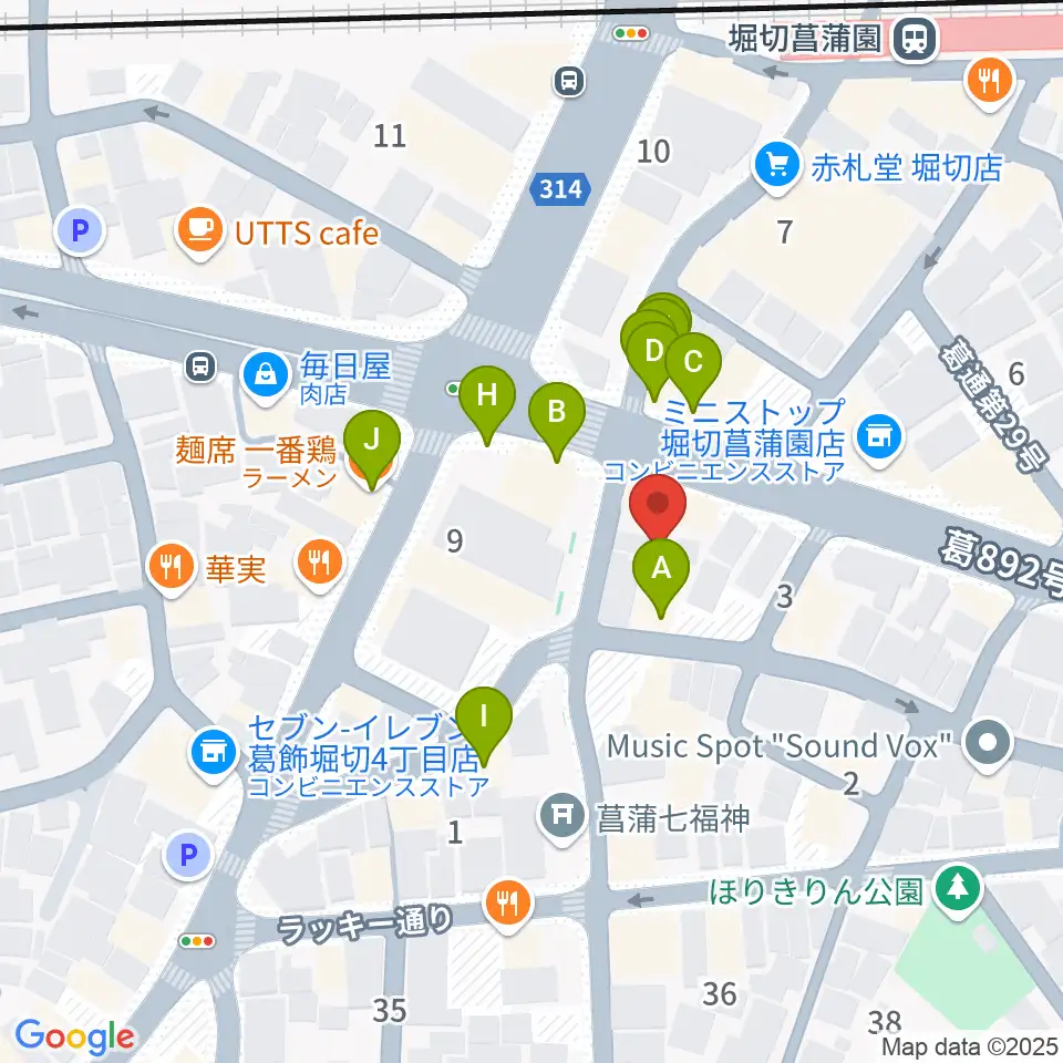 ミュージックスクール・ピュアボイス周辺のファミレス・ファーストフード一覧地図