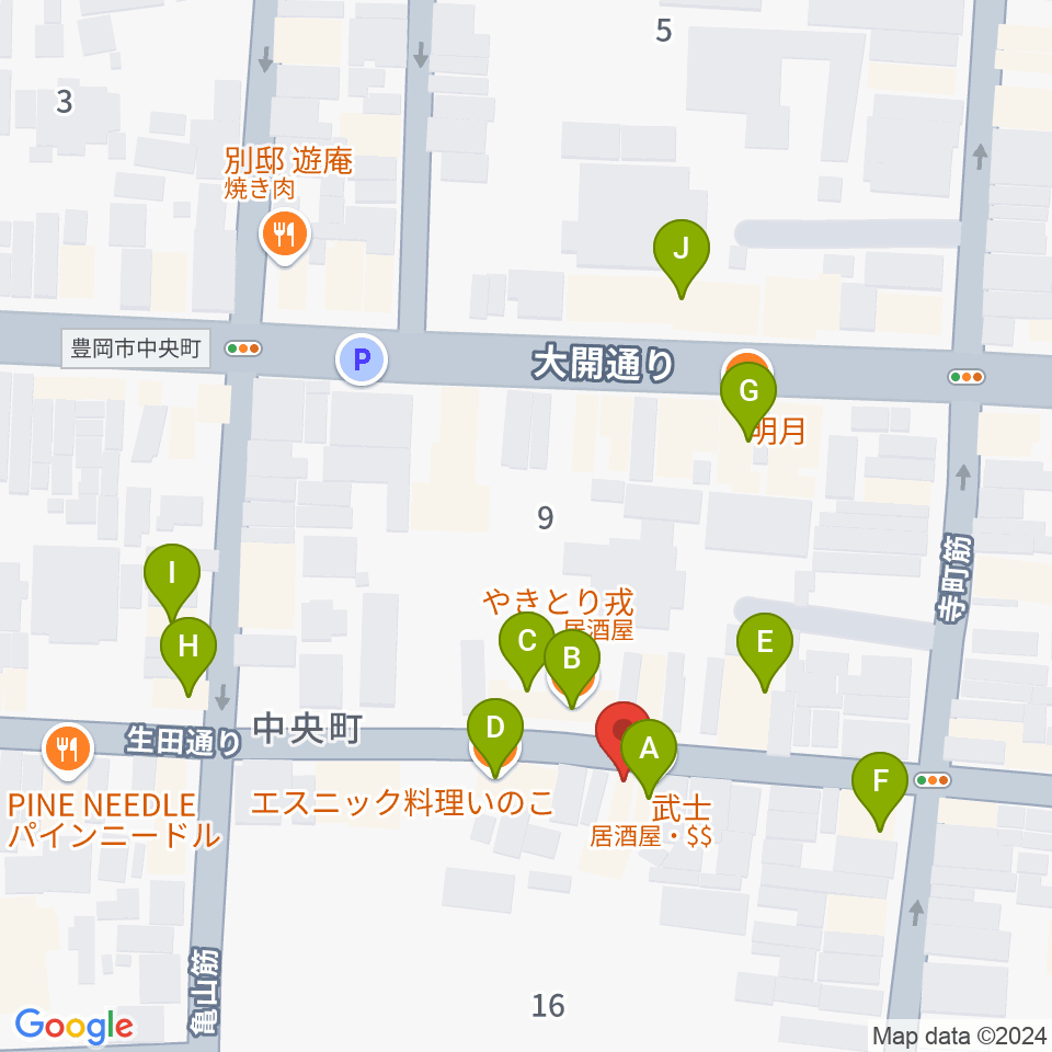 田中音友堂周辺のファミレス・ファーストフード一覧地図