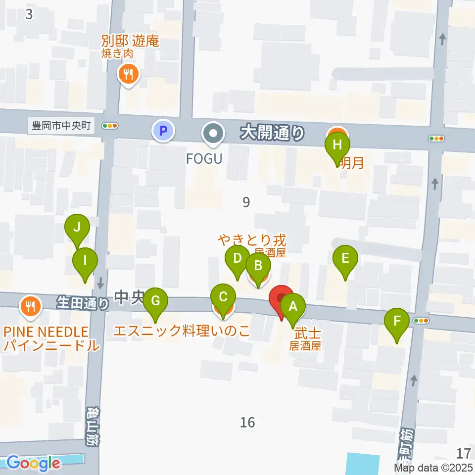 田中音友堂周辺のファミレス・ファーストフード一覧地図