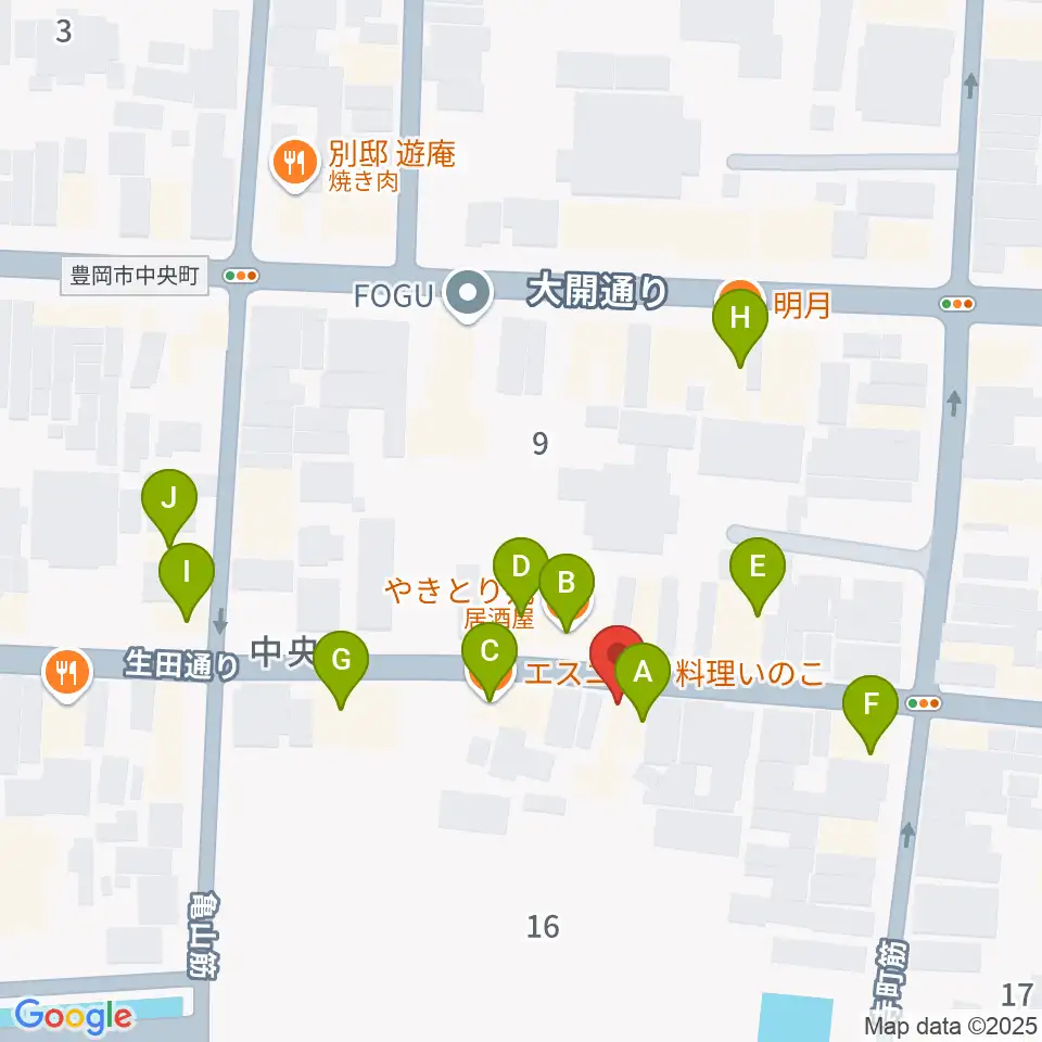 田中音友堂周辺のファミレス・ファーストフード一覧地図