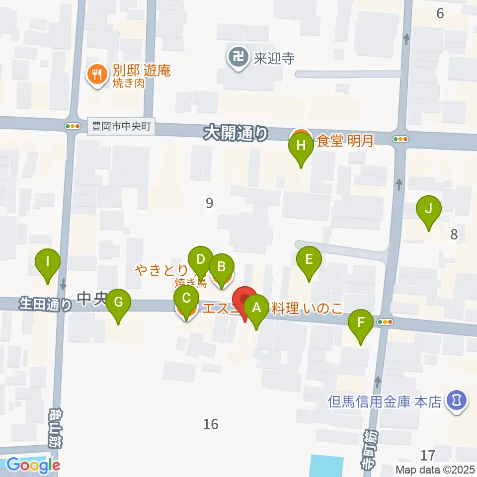 田中音友堂周辺のファミレス・ファーストフード一覧地図