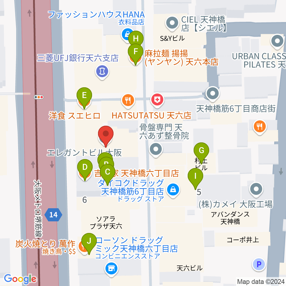 フィス音楽教室（天六教室）周辺のファミレス・ファーストフード一覧地図