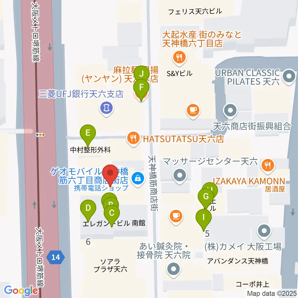 フィス音楽教室（天六教室）周辺のファミレス・ファーストフード一覧地図