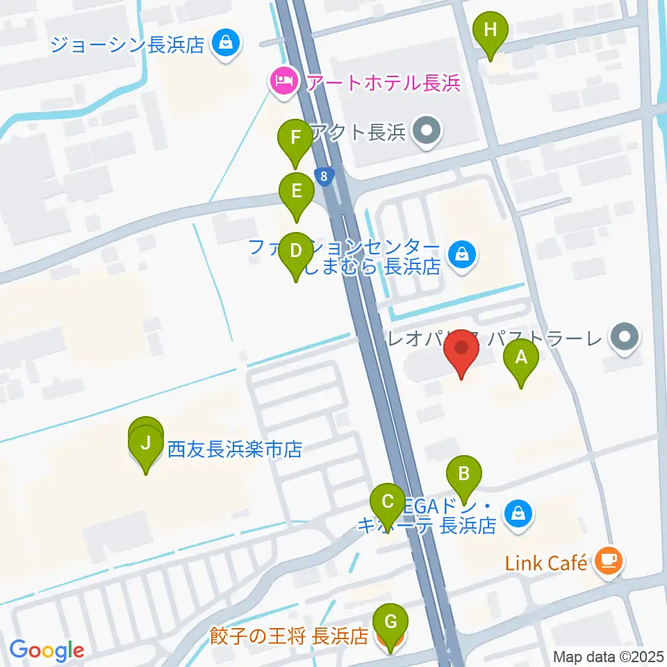 奏音（かのん）長浜教室周辺のファミレス・ファーストフード一覧地図