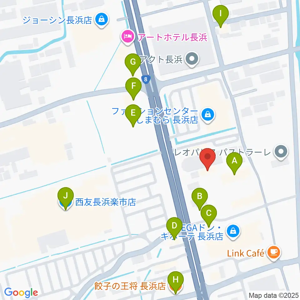 奏音（かのん）長浜教室周辺のファミレス・ファーストフード一覧地図