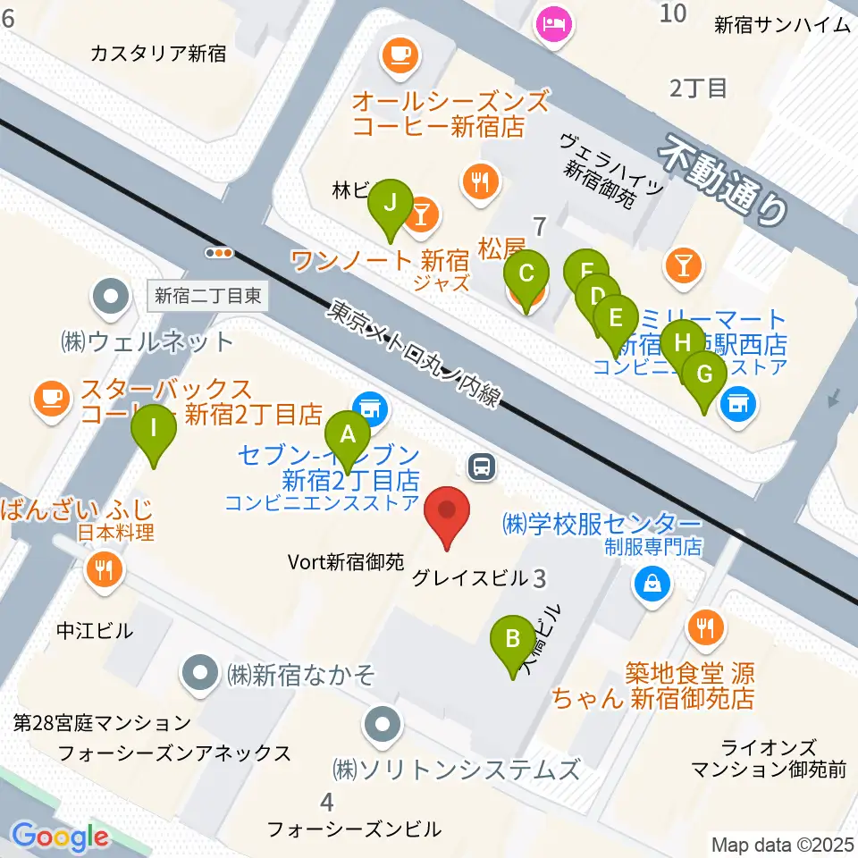 御苑サウンド周辺のファミレス・ファーストフード一覧地図