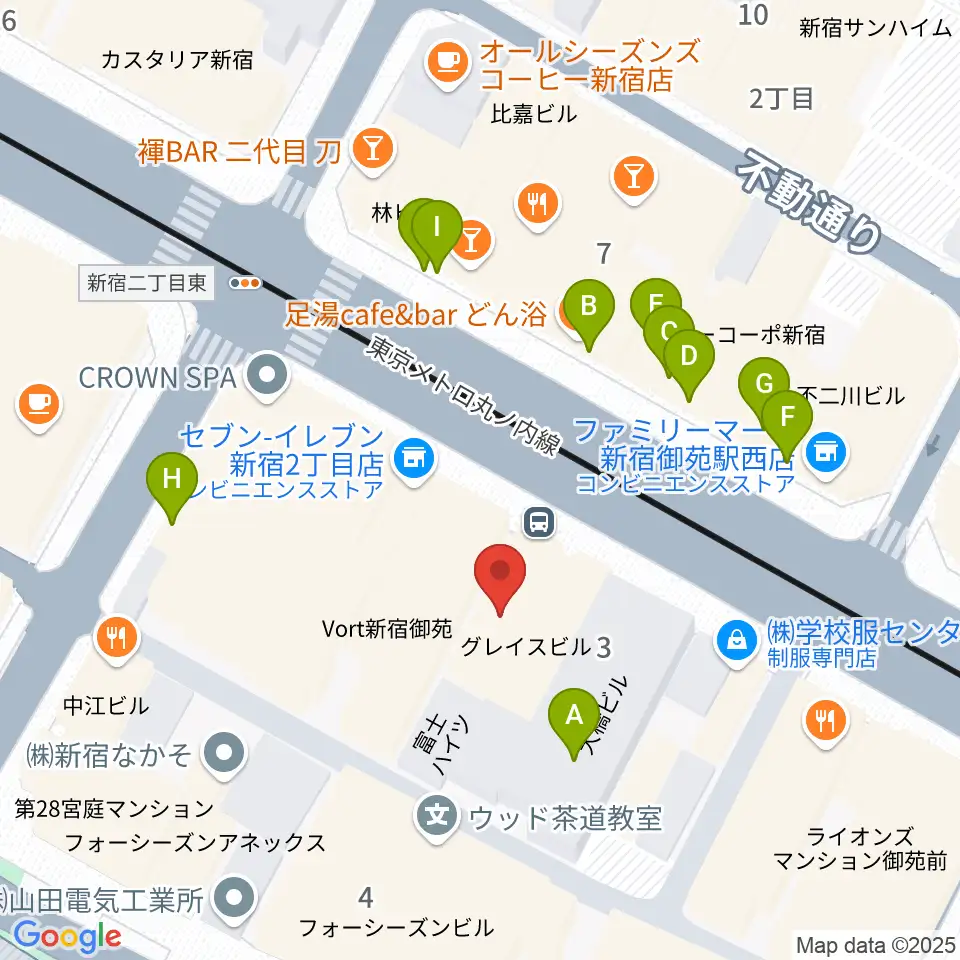 御苑サウンド周辺のファミレス・ファーストフード一覧地図