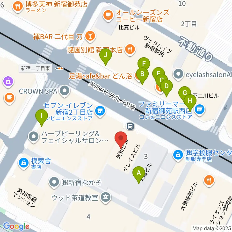 御苑サウンド周辺のファミレス・ファーストフード一覧地図