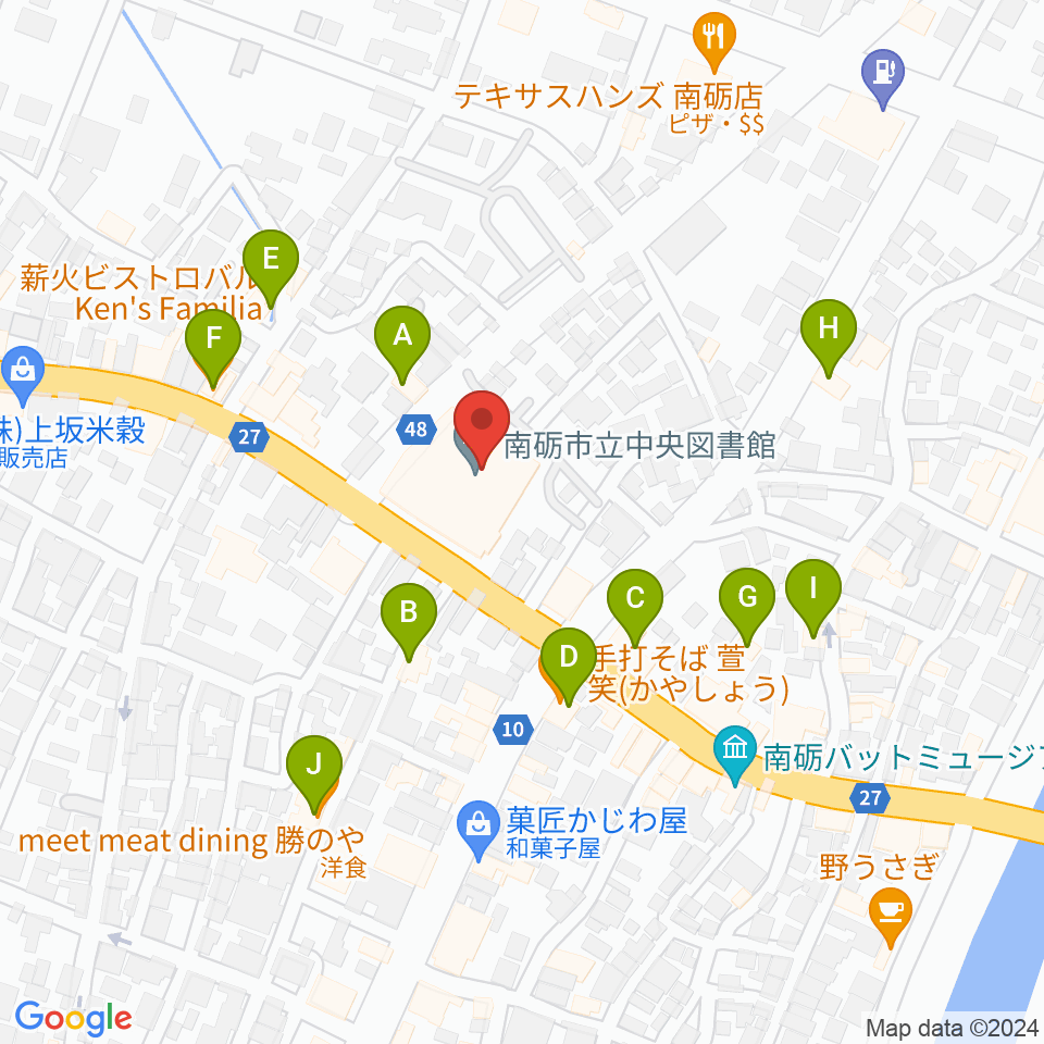 音楽堂福光スタジオベル周辺のファミレス・ファーストフード一覧地図