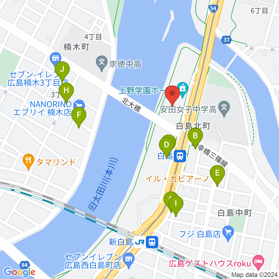 上野学園ホール周辺のファミレス・ファーストフード一覧地図