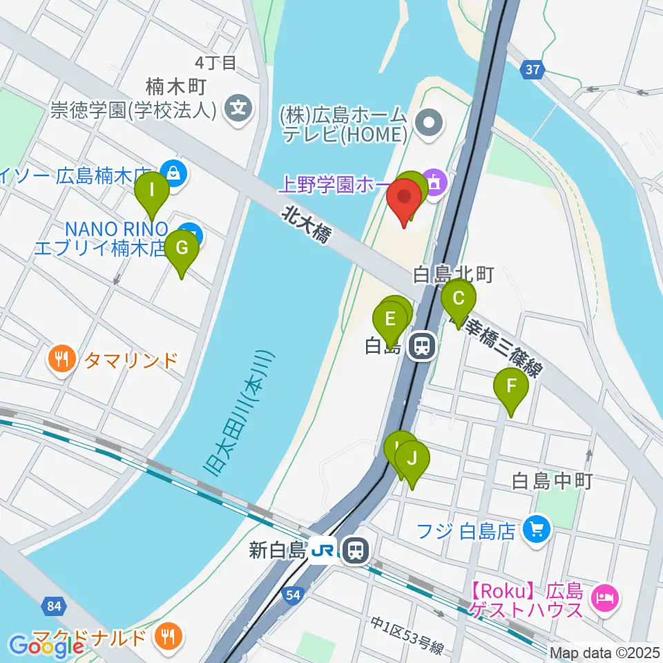 上野学園ホール周辺のファミレス・ファーストフード一覧地図