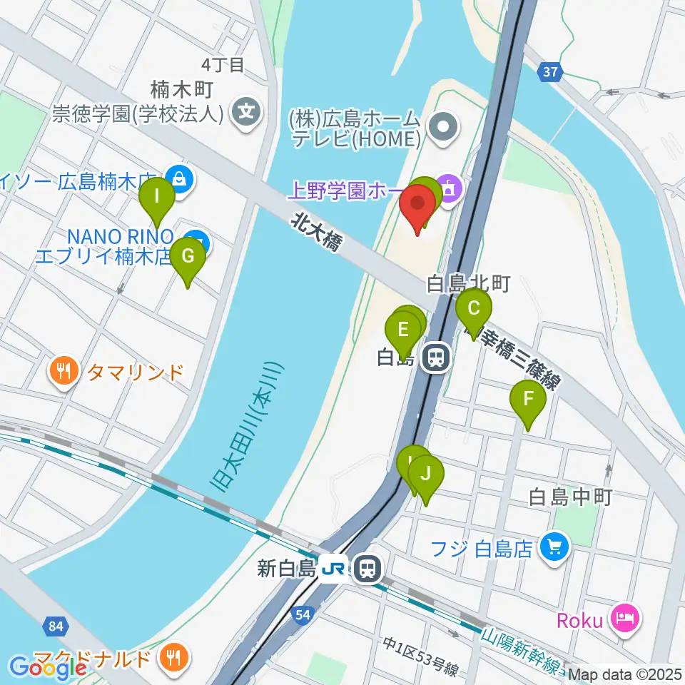 上野学園ホール周辺のファミレス・ファーストフード一覧地図