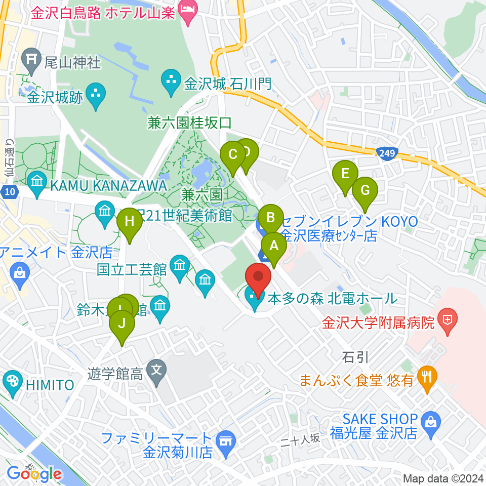 本多の森北電ホール周辺のファミレス・ファーストフード一覧地図