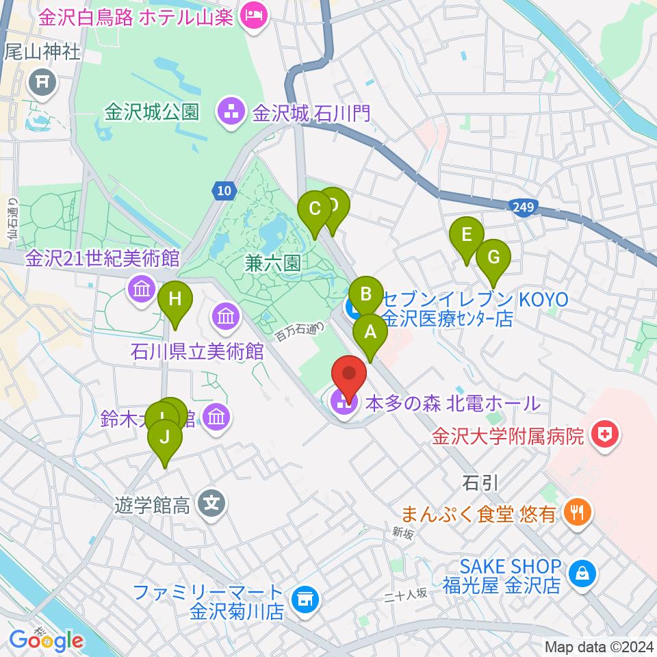 本多の森北電ホール周辺のファミレス・ファーストフード一覧地図