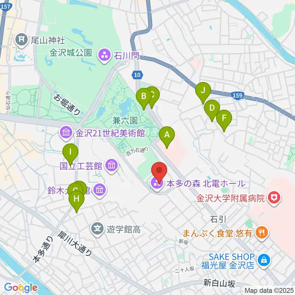 本多の森北電ホール周辺のファミレス・ファーストフード一覧地図