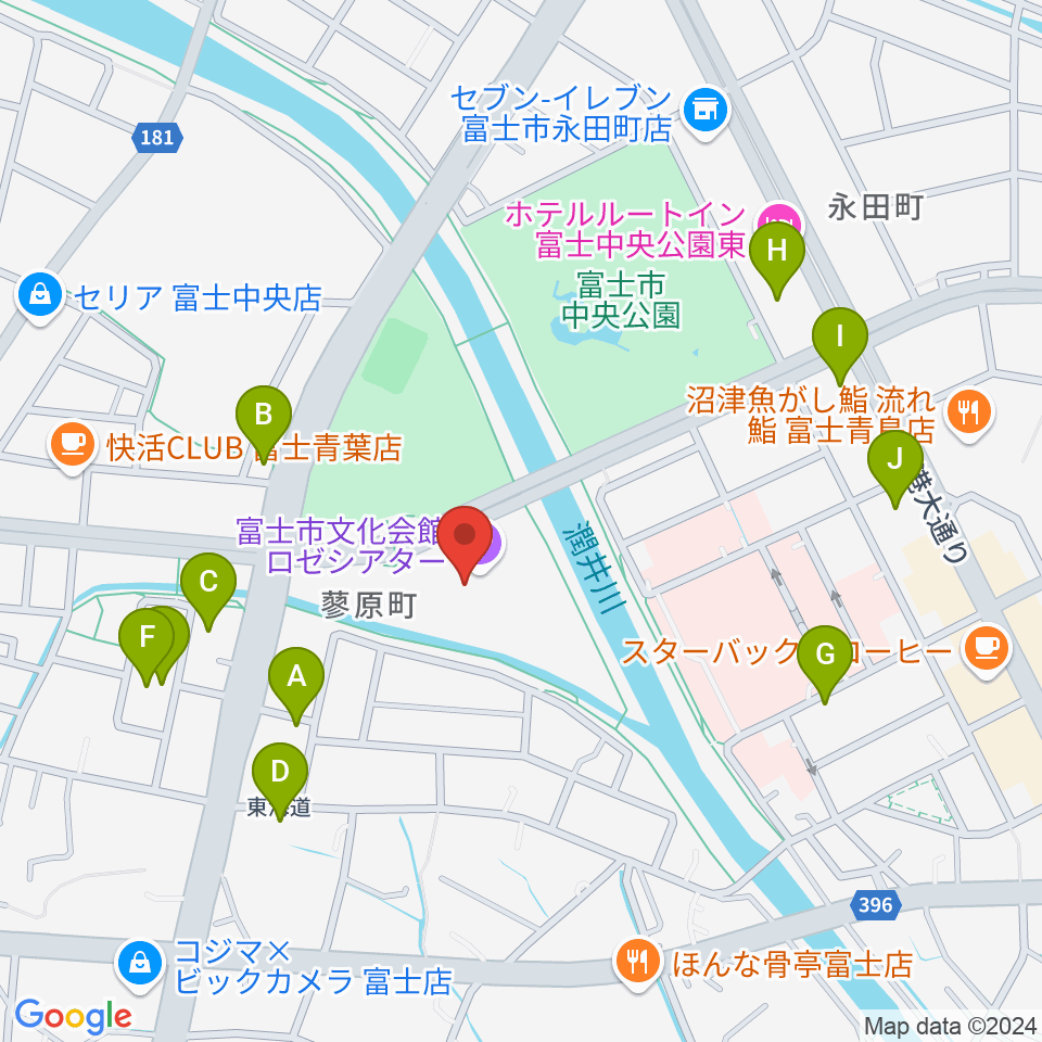 富士市文化会館ロゼシアター周辺のファミレス・ファーストフード一覧地図