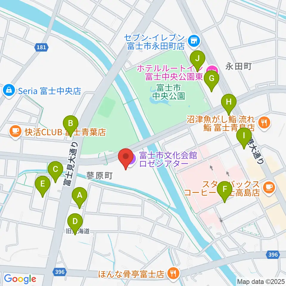 富士市文化会館ロゼシアター周辺のファミレス・ファーストフード一覧地図