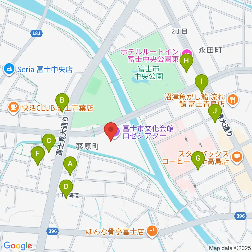 富士市文化会館ロゼシアター周辺のファミレス・ファーストフード一覧地図
