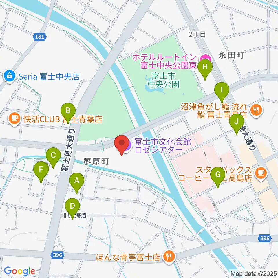 富士市文化会館ロゼシアター周辺のファミレス・ファーストフード一覧地図