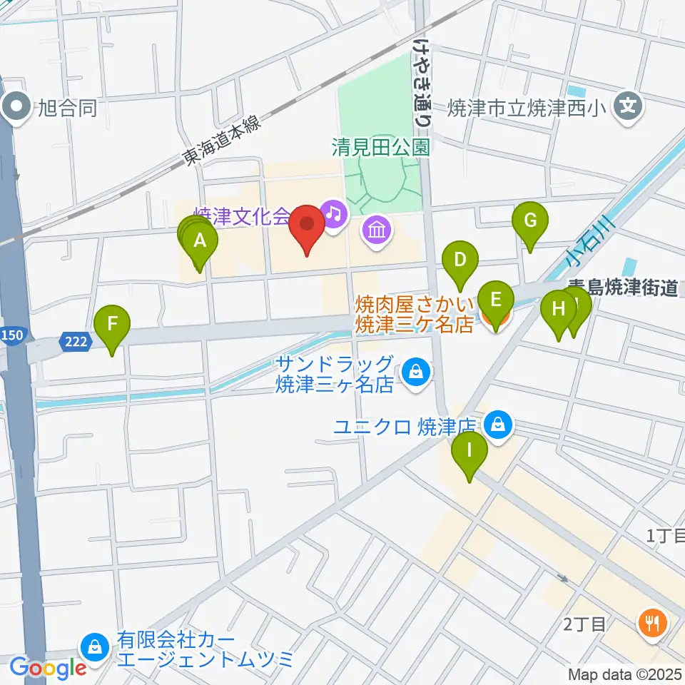 焼津文化会館周辺のファミレス・ファーストフード一覧地図