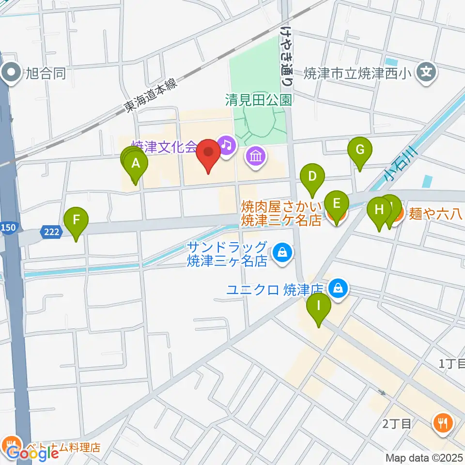 焼津文化会館周辺のファミレス・ファーストフード一覧地図