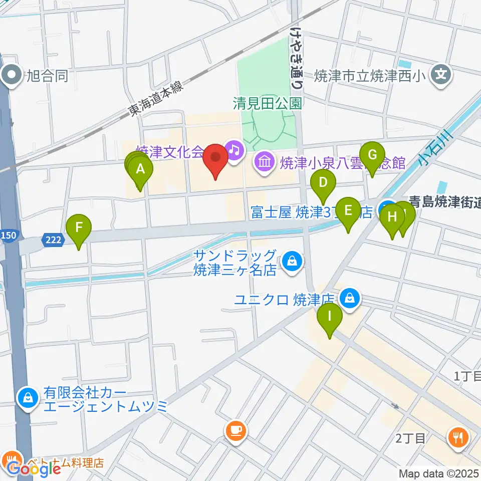 焼津文化会館周辺のファミレス・ファーストフード一覧地図