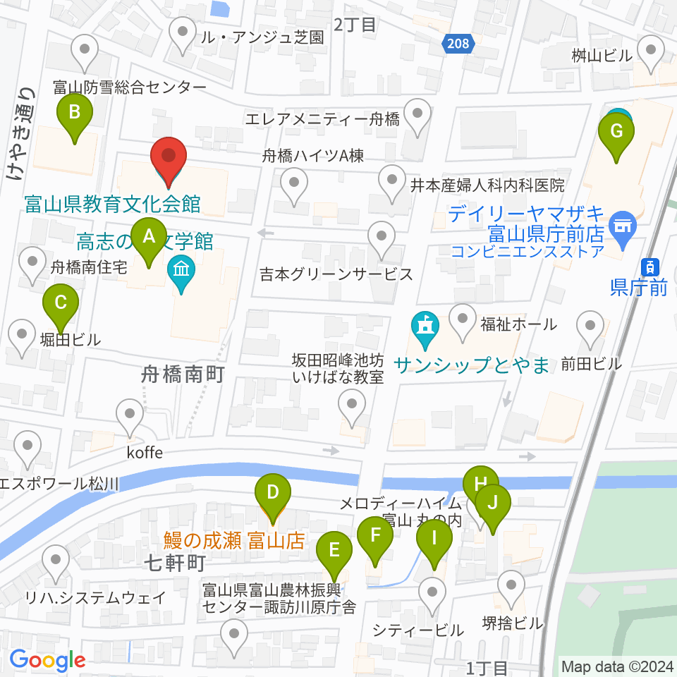 富山県教育文化会館周辺のファミレス・ファーストフード一覧地図