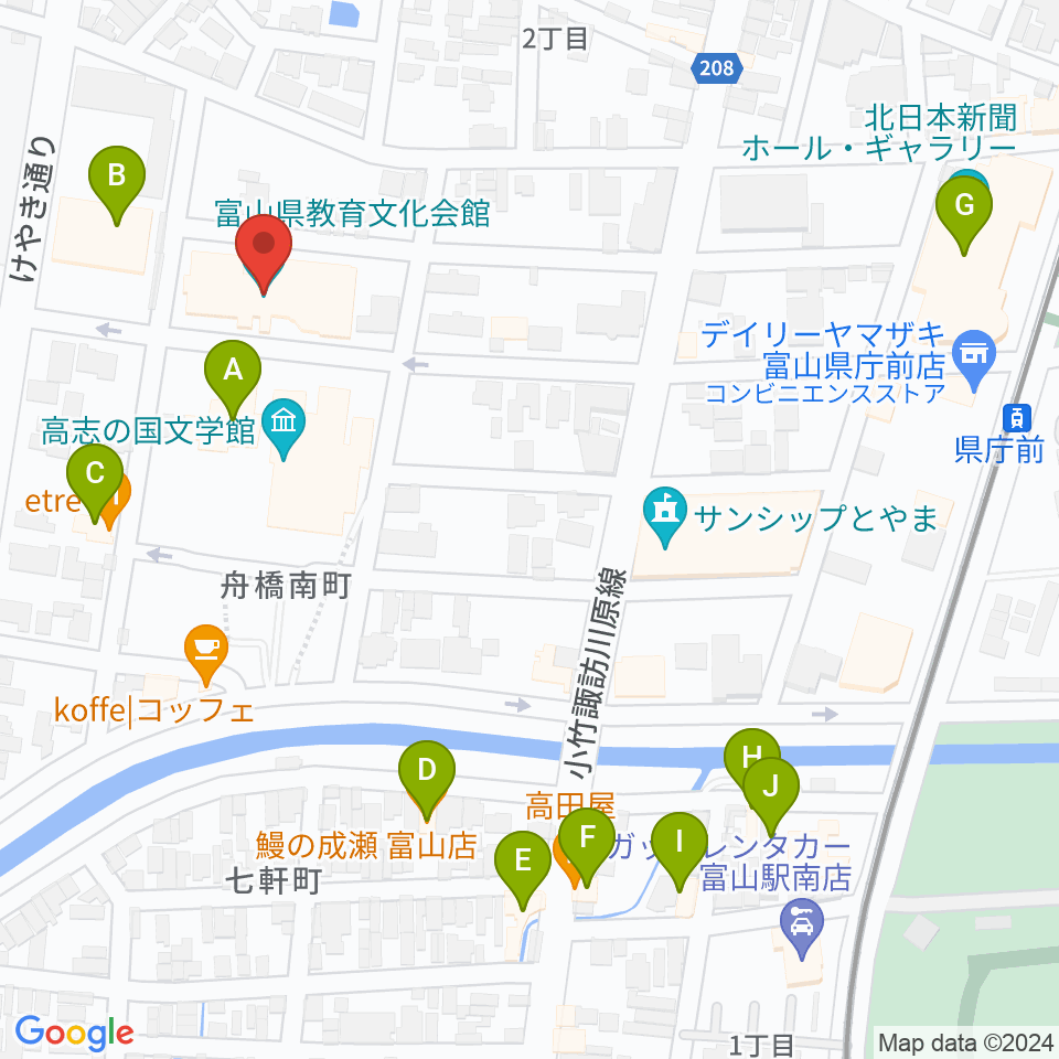 富山県教育文化会館周辺のファミレス・ファーストフード一覧地図