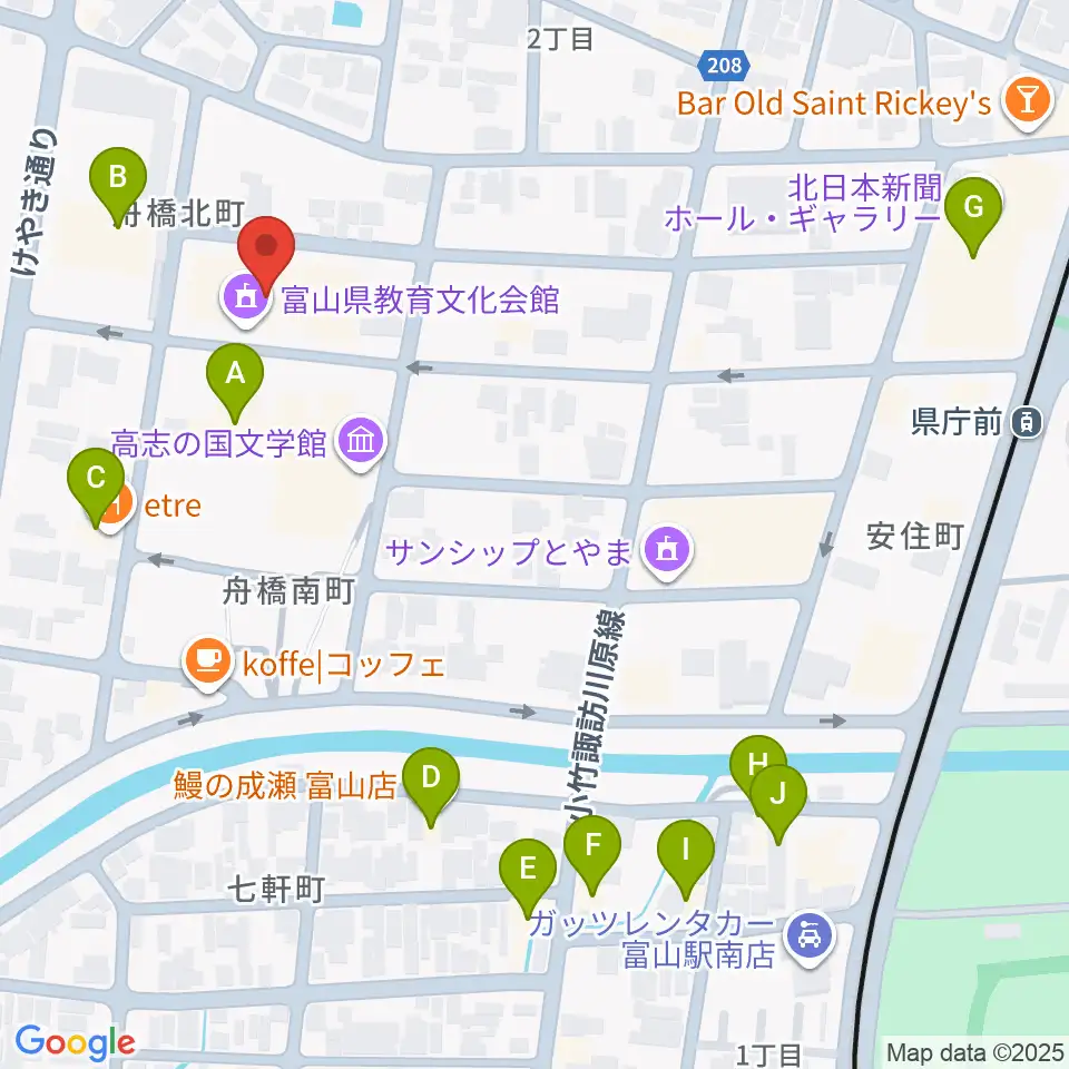 富山県教育文化会館周辺のファミレス・ファーストフード一覧地図