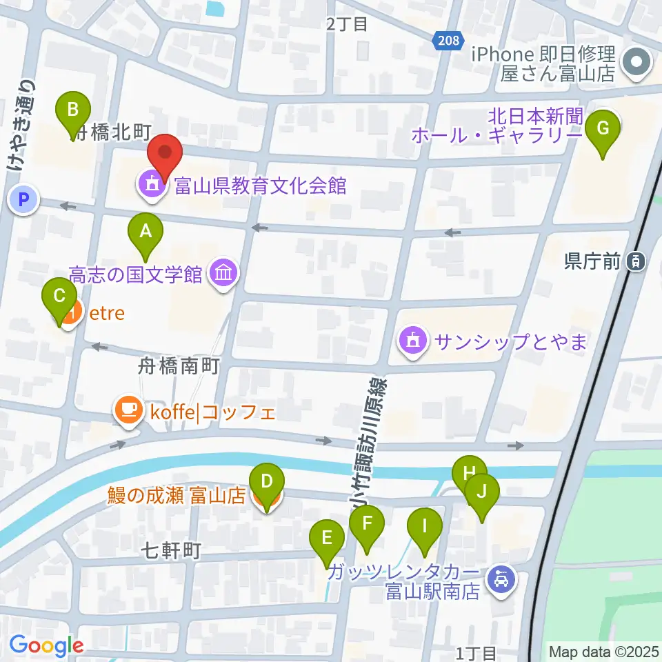 富山県教育文化会館周辺のファミレス・ファーストフード一覧地図
