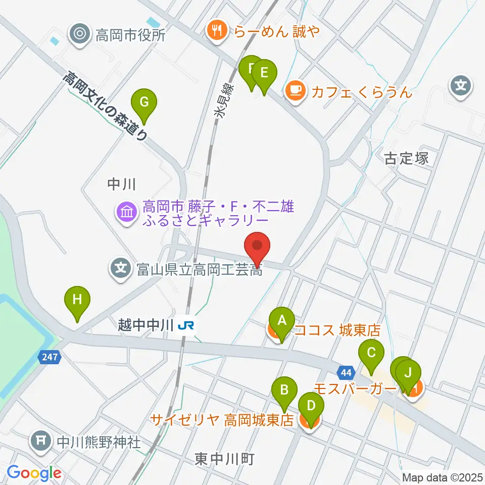 富山県高岡文化ホール周辺のファミレス・ファーストフード一覧地図