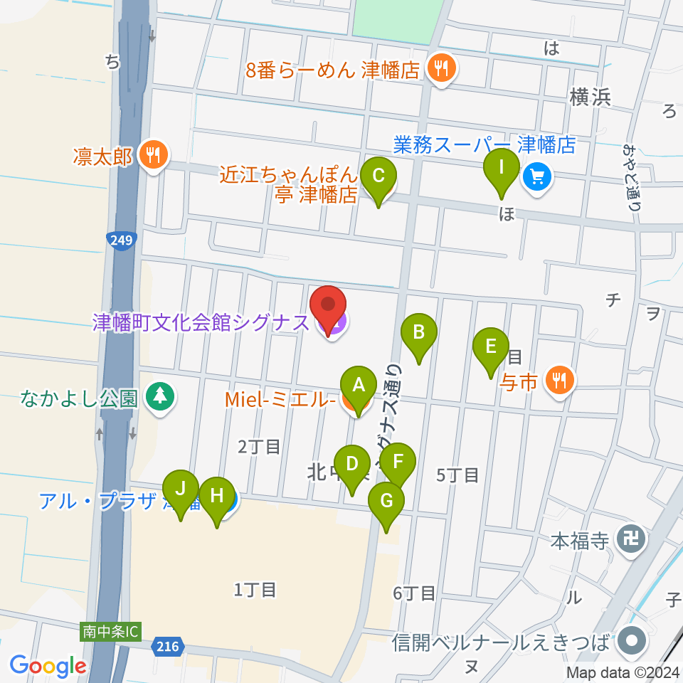 津幡町文化会館 シグナス周辺のファミレス・ファーストフード一覧地図