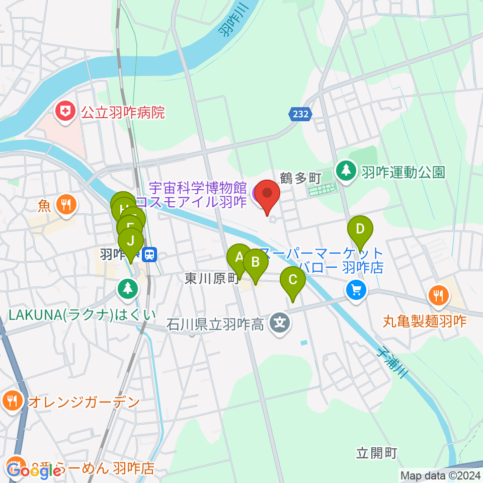 コスモアイル羽咋周辺のファミレス・ファーストフード一覧地図