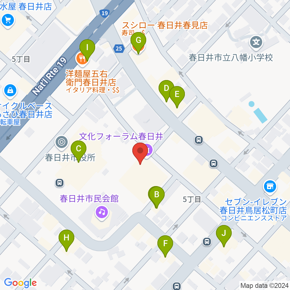 文化フォーラム春日井周辺のファミレス・ファーストフード一覧地図