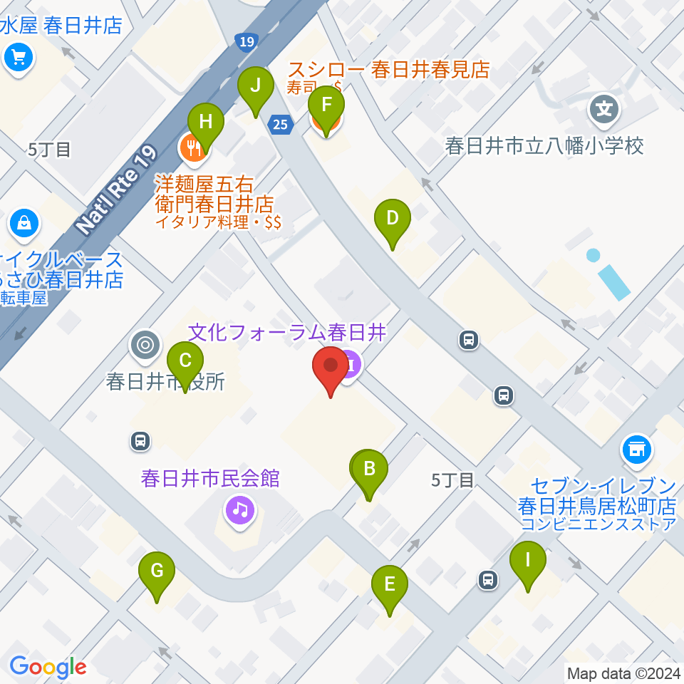 文化フォーラム春日井周辺のファミレス・ファーストフード一覧地図