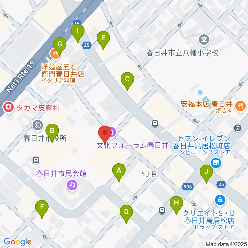 文化フォーラム春日井周辺のファミレス・ファーストフード一覧地図