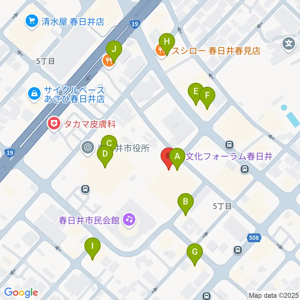 文化フォーラム春日井周辺のファミレス・ファーストフード一覧地図
