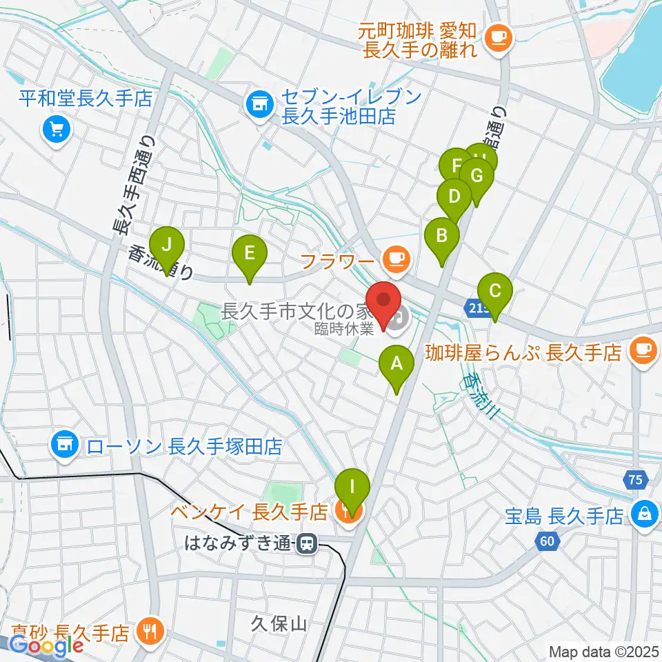 長久手市文化の家周辺のファミレス・ファーストフード一覧地図