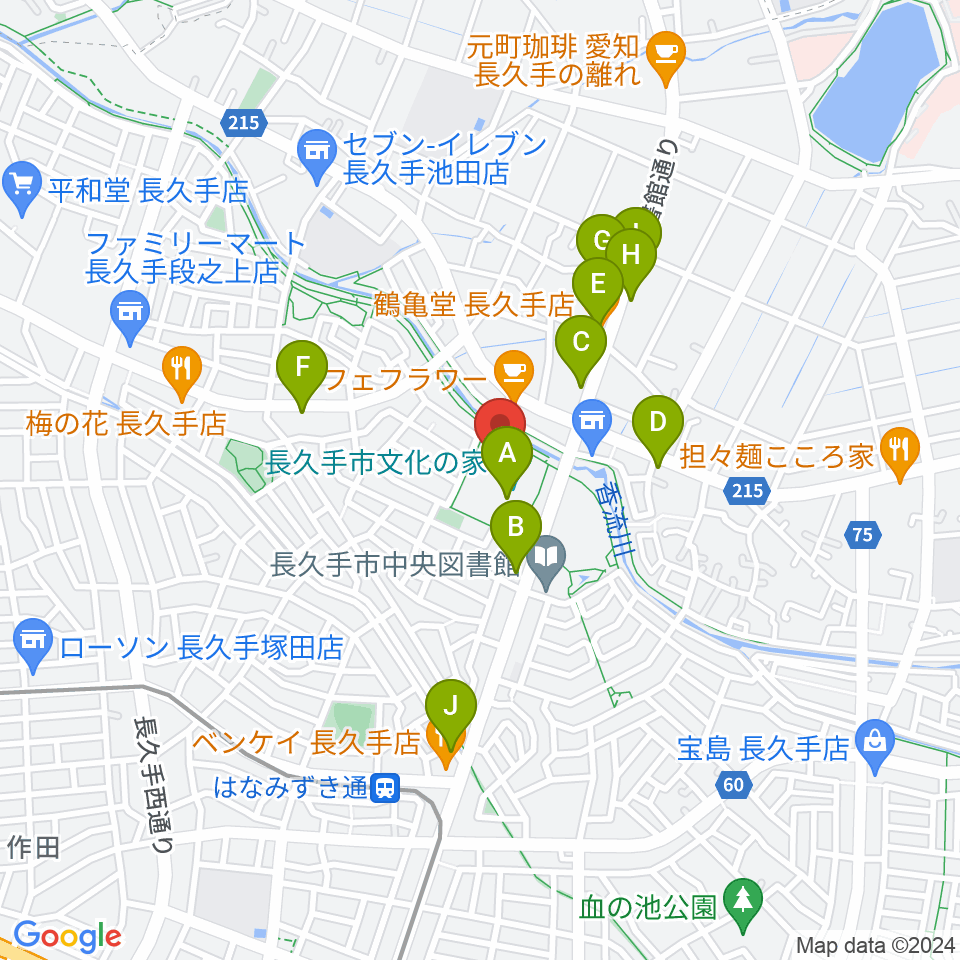 長久手市文化の家 音楽室・音楽スタジオ周辺のファミレス・ファーストフード一覧地図