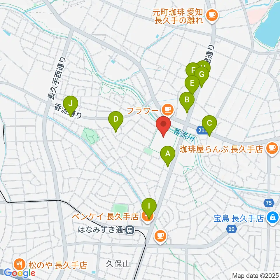 長久手市文化の家 音楽室・音楽スタジオ周辺のファミレス・ファーストフード一覧地図