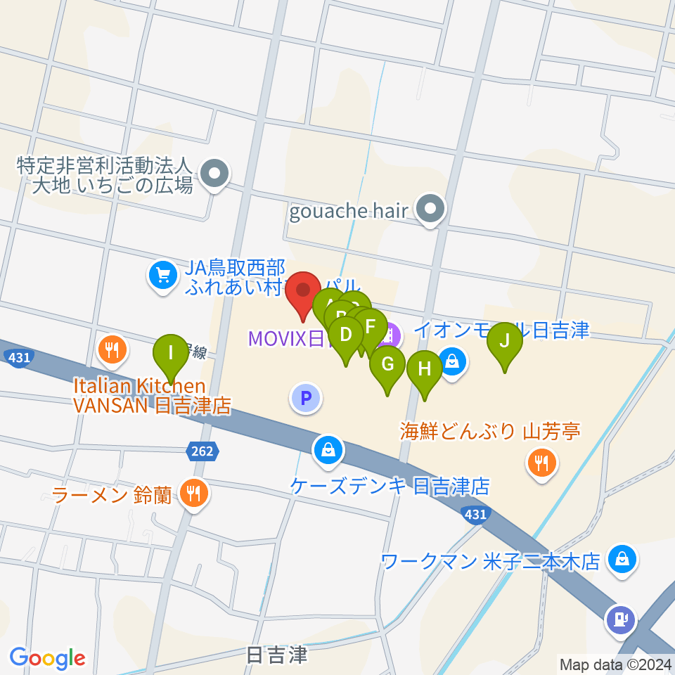 島村楽器 イオンモール日吉津店  周辺のファミレス・ファーストフード一覧地図