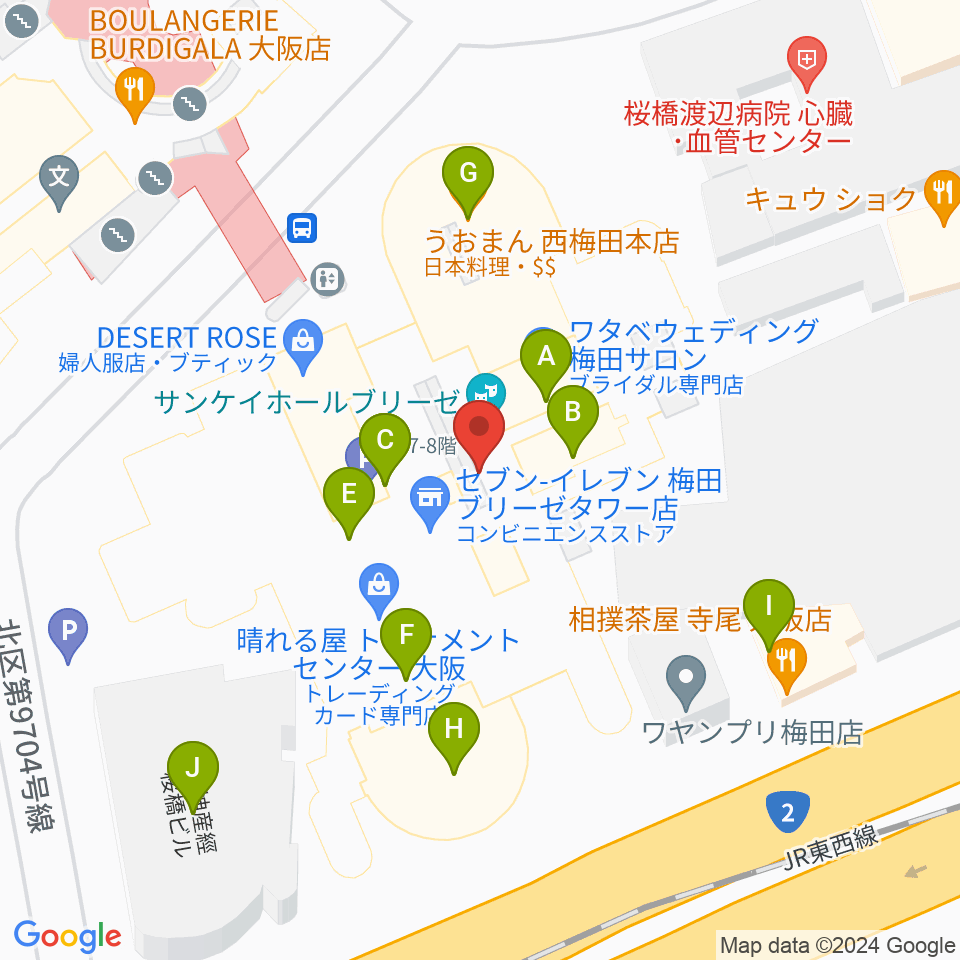 サンケイホールブリーゼ周辺のファミレス・ファーストフード一覧地図